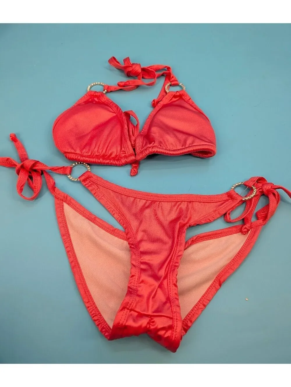 Daisy Beachwear Coral Pucker Scrunch Butt Bikini New MED